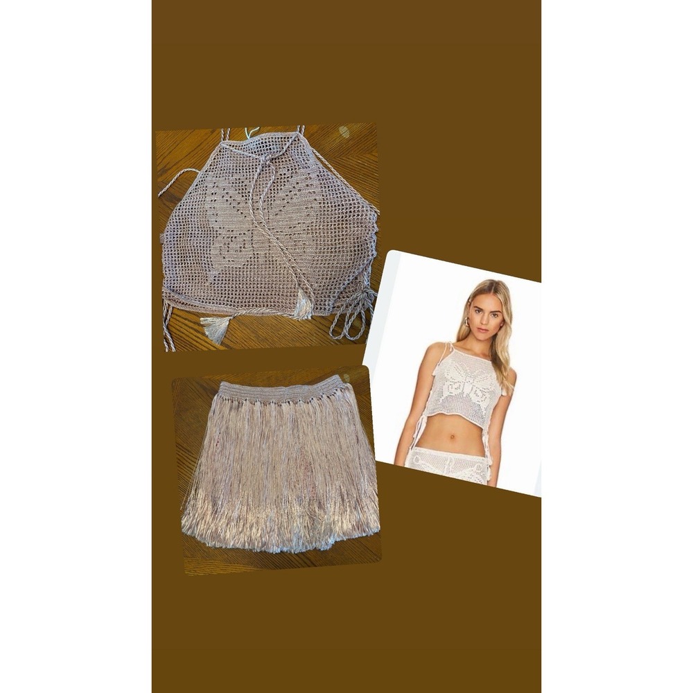 NWT Emily in Paris x My Beachy Side Crochet Butterfly Top Fringe Skirt Set XS-S